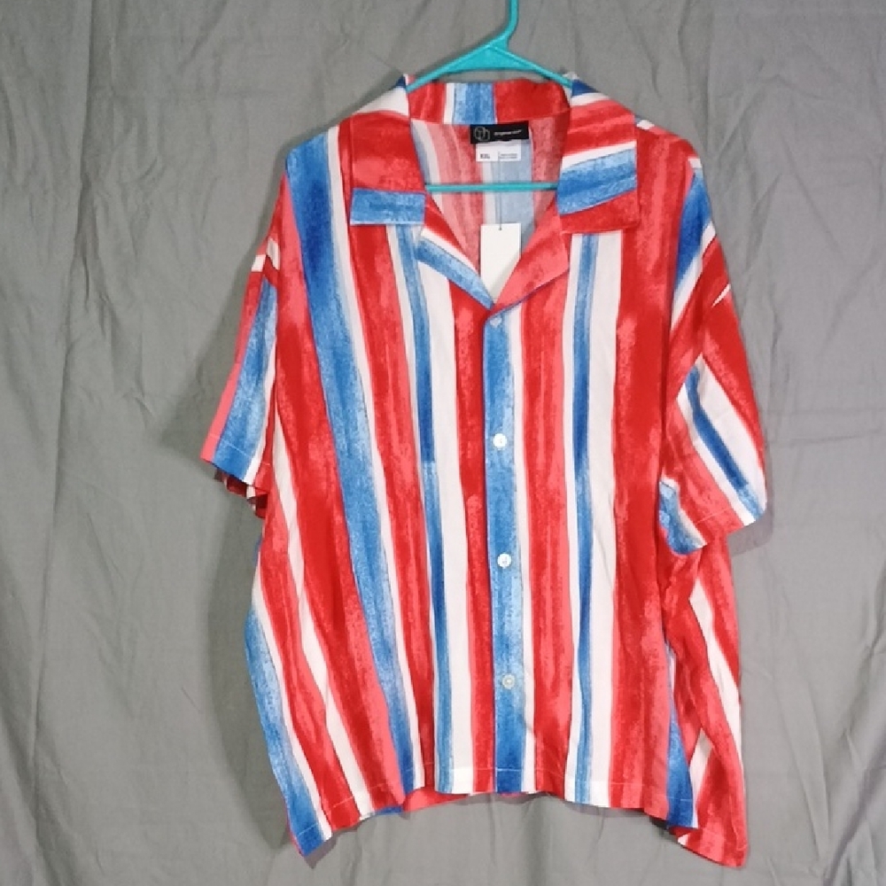 Original Use Men's Casual Shirt with Red and Blue Stripes